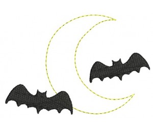 Stickdatei - Halloween Doodle Mond mit Fledermäusen